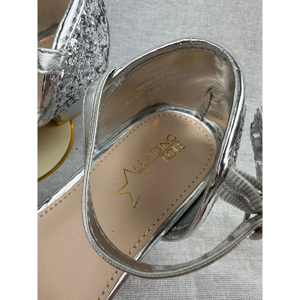 Leading‎ Role Kids Silver Glitter Heels Ankle Strap Dress Shoes Size 11/12